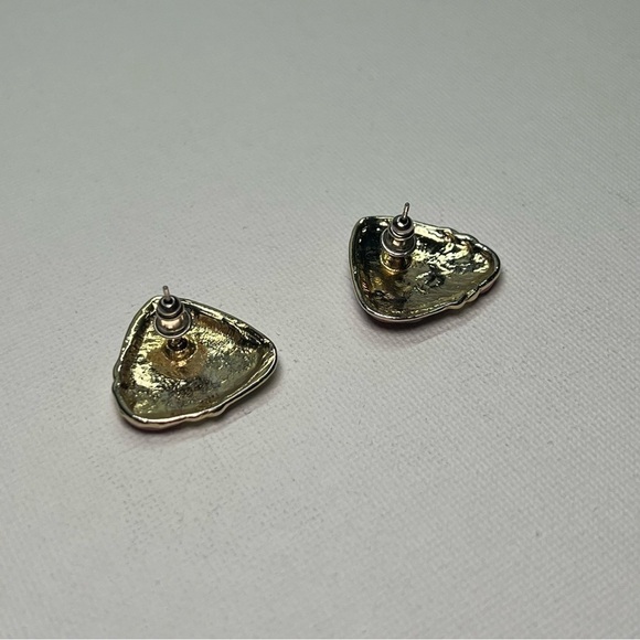 Vintage Gold Tone and Purple/Green Enamel Stud Earrings - Picture 6 of 9